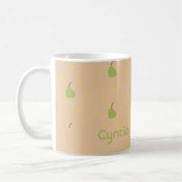 名前をカスタムする緑色のナシ模様ブラウン コーヒーマグカップ