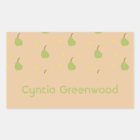 名前をカスタムする緑色のナシ模様ブラウン 長方形シール (正面)