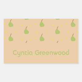 名前をカスタムする緑色のナシ模様ブラウン 長方形シール
