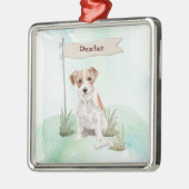 名前をカスタムする線髪ジャックラッセルペットドッグ メタルオーナメント (左)