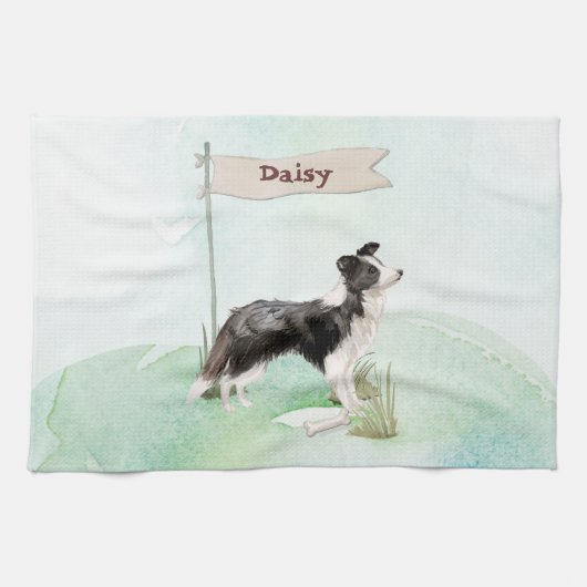 名前をカスタムする縁どコリーペットドッグ キッチンタオル (横)
