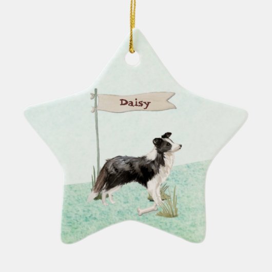 名前をカスタムする縁どコリーペットドッグ セラミックオーナメント (正面)