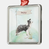 名前をカスタムする縁どコリーペットドッグ メタルオーナメント (左)