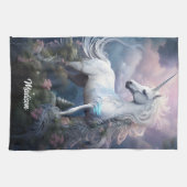 名前をカスタムする美しいユニコーン キッチンタオル (横)