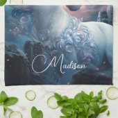 名前をカスタムする美しいユニコーン キッチンタオル (折り畳み)