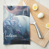 名前をカスタムする美しいユニコーン キッチンタオル (四つ折り)