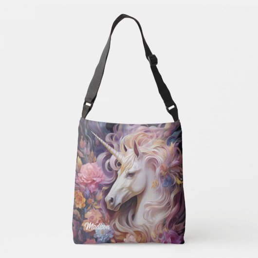 名前をカスタムする美しいユニコーン クロスボディバッグ (裏面)