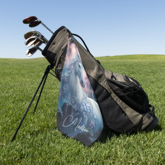 名前をカスタムする美しいユニコーン ゴルフタオル (グリーン)