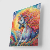 名前をカスタムする美しいユニコーン スクエア壁時計 (傾斜)