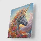 名前をカスタムする美しいユニコーン スクエア壁時計 (傾斜)