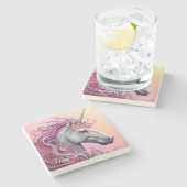 名前をカスタムする美しいユニコーン ストーンコースター (横)