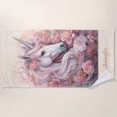 名前をカスタムする美しいユニコーン ビーチタオル (正面)