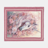 名前をカスタムする美しいユニコーン フリースブランケット (正面(横))