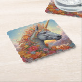 名前をカスタムする美しいユニコーン ペーパーコースター (アングル)