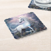 名前をカスタムする美しいユニコーン ペーパーコースター (アングル)