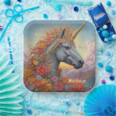 名前をカスタムする美しいユニコーン ペーパープレート (パーティー)