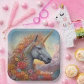 名前をカスタムする美しいユニコーン ペーパープレート (パーティー)