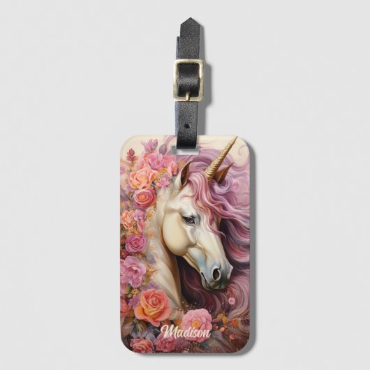 名前をカスタムする美しいユニコーン ラゲッジタグ (正面縦)