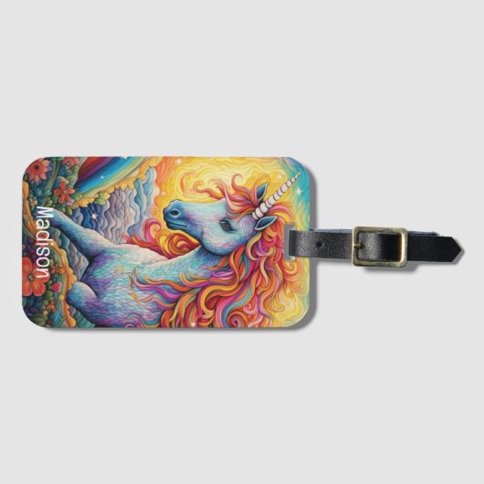名前をカスタムする美しいユニコーン ラゲッジタグ (正面横)