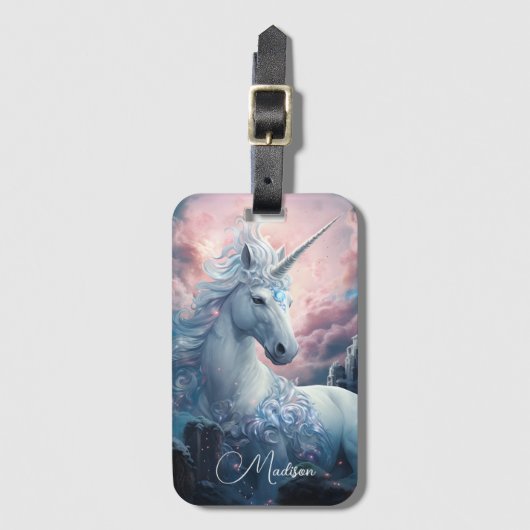 名前をカスタムする美しいユニコーン ラゲッジタグ (正面縦)