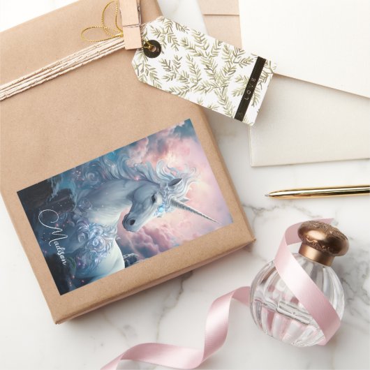 名前をカスタムする美しいユニコーン 長方形シール (ギフト)