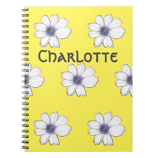 名前をカスタムする美しい花デザイン手帳 ノートブック (正面)