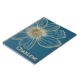 名前をカスタムする美しい金ゴールドフラワーデザイン手帳 ノートブック