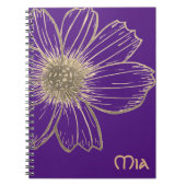 名前をカスタムする美しい金ゴールドフラワーデザイン手帳 ノートブック (正面)