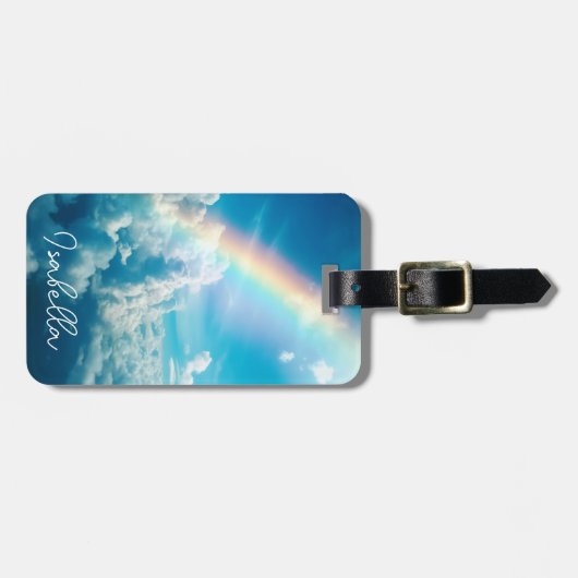名前をカスタムする美的な虹と雲 ラゲッジタグ (正面横)