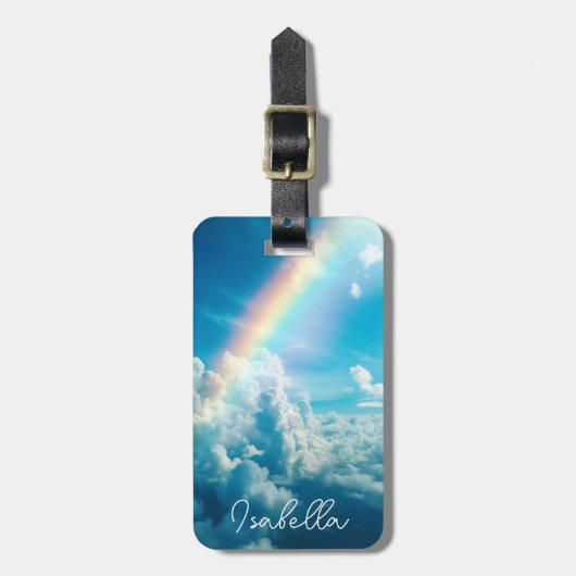 名前をカスタムする美的な虹と雲 ラゲッジタグ (正面縦)