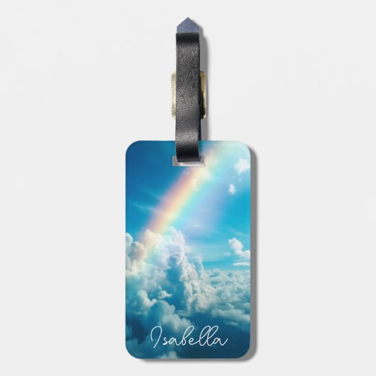 名前をカスタムする美的な虹と雲 ラゲッジタグ (裏面縦)
