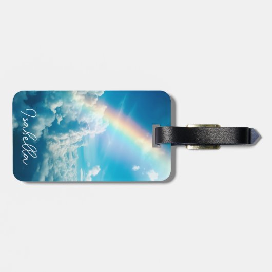 名前をカスタムする美的な虹と雲 ラゲッジタグ (裏面横)
