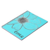 名前をカスタムする美花ティール（緑がかった色）デザイン手帳 ノートブック (左側)