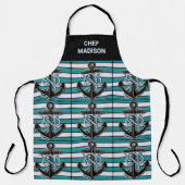 名前をカスタムする航海のいかりパターン エプロン (正面)