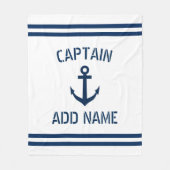 名前をカスタムする航海のいかりボートキャプテンストライプの フリースブランケット (正面)
