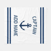 名前をカスタムする航海のいかりボートキャプテンストライプの フリースブランケット (正面(横))