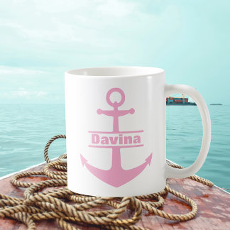 名前をカスタムする航海のピンクいかりマグカップ コーヒーマグカップ
