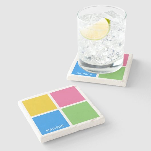 名前をカスタムする色正方形 ストーンコースター (横)