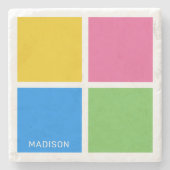 名前をカスタムする色正方形 ストーンコースター (正面)