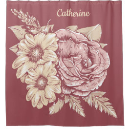 名前をカスタムする花イラストレーションシャワーカーテン シャワーカーテン