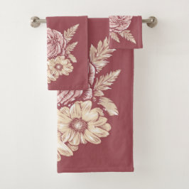 名前をカスタムする花イラストレーションタオル一式 バスタオルセット