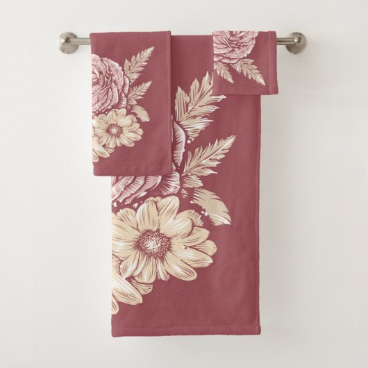 名前をカスタムする花イラストレーションタオル一式 バスタオルセット (インサイチュ)