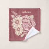 名前をカスタムする花イラストレーションタオル一式 バスタオルセット (ウォッシュタオル)