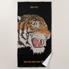 名前をカスタムする苦いトラのアートワーク素晴らしブラック ビーチタオル