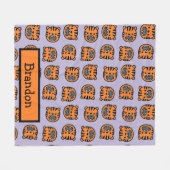 名前をカスタムする茶色の虎の顔模様 フリースブランケット (正面(横))