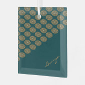 名前をカスタムする茶色フローラオンパイングリーン ガラスオーナメント (正面左)