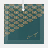 名前をカスタムする茶色フローラオンパイングリーン ガラスオーナメント (正面)