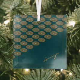 名前をカスタムする茶色フローラオンパイングリーン ガラスオーナメント