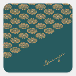 名前をカスタムする茶色フローラオンパイングリーン スクエアシール