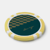 名前をカスタムする茶色フローラオンパイングリーン ポーカーチップ (シングル)